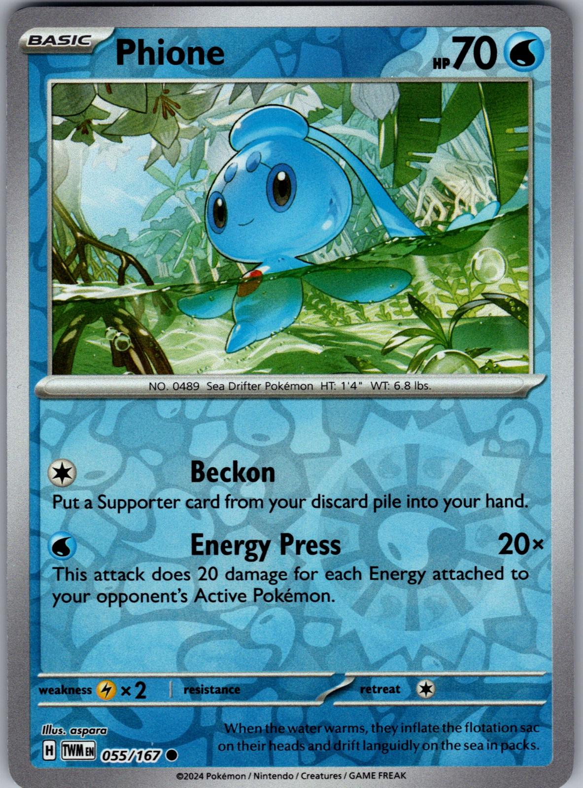 Phione - 055/167 - Reverse Holo - TWILIGHT MASQUERADE - Pokemon - | AA82-47
