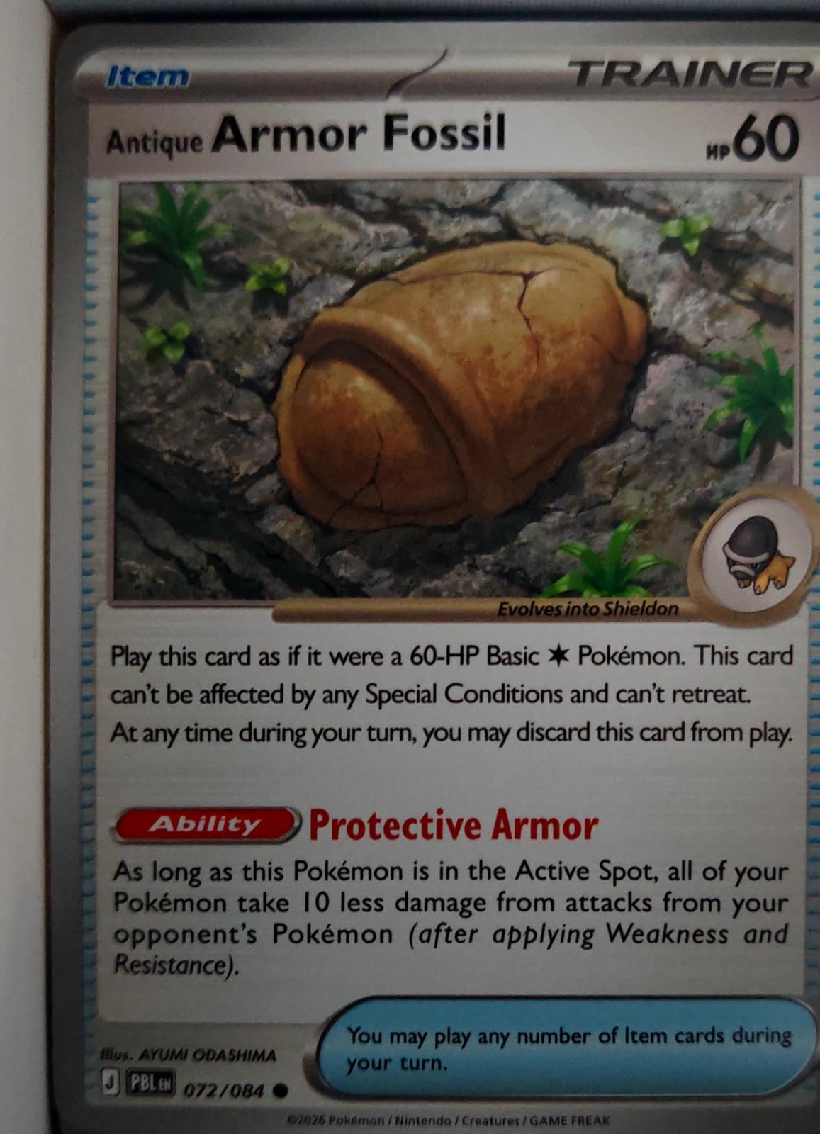 Antique Armor Fossil - 072/084 - - PITCH BLACK - Pokemon - Common | AA60-47