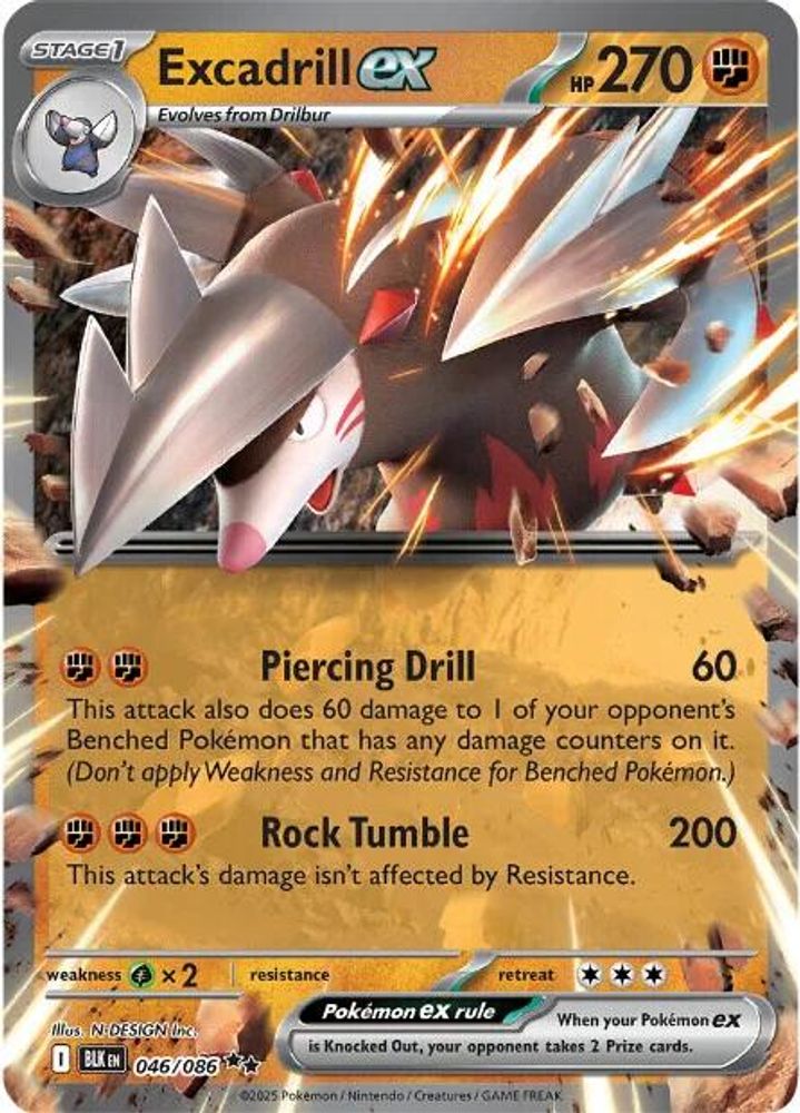Excadrill ex - 046/086 - Holo - BLACK BOLT - Pokemon - Double Rare | AA37-11