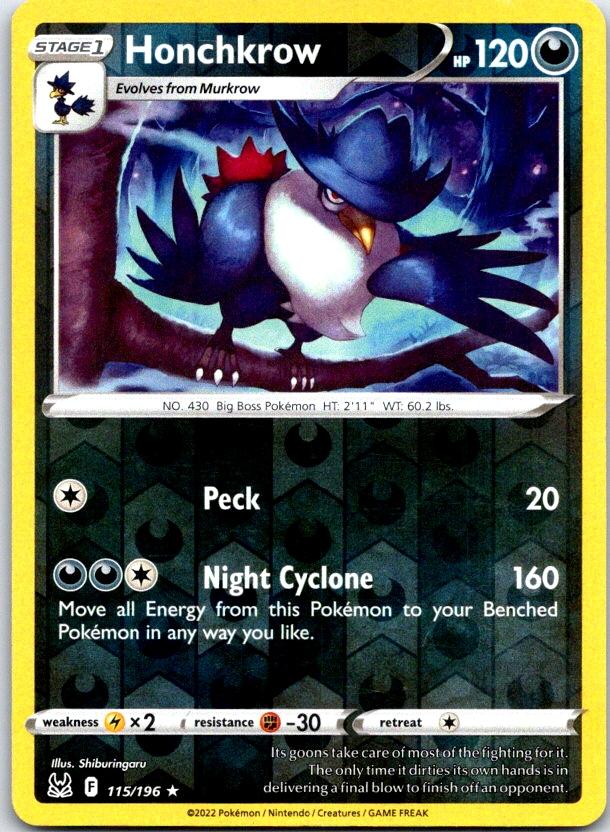 Honchkrow - 115/196 - Reverse Holo - LOST ORIGIN - Pokemon - Rare | AC15-29
