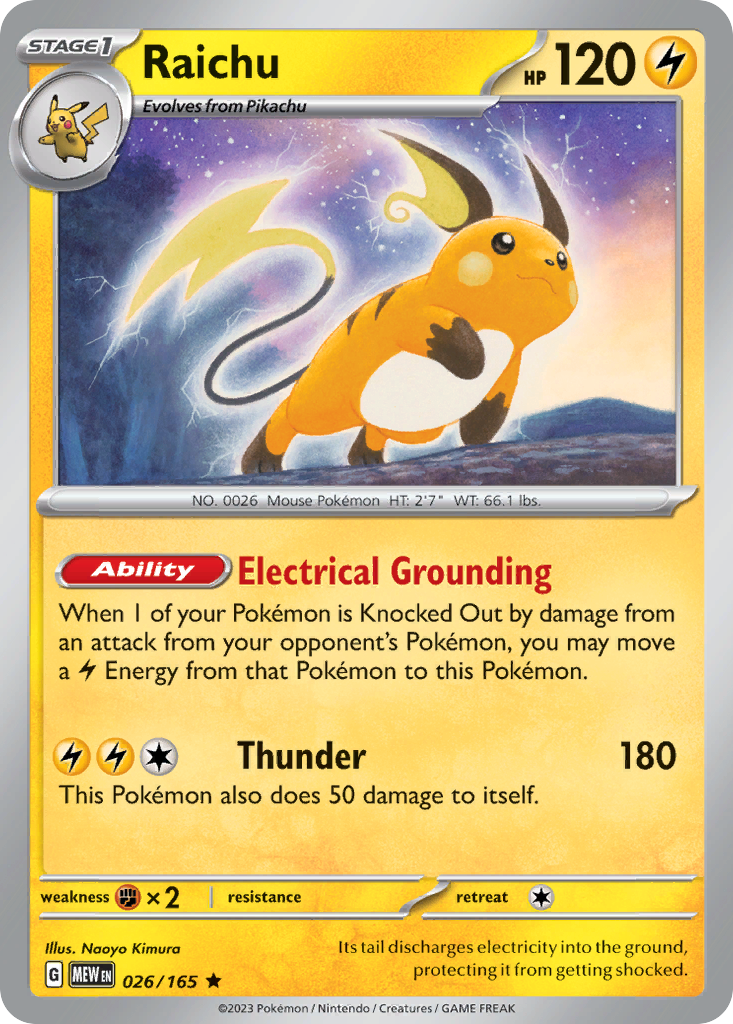 Raichu - 026/165 - Holo - 151 - Pokemon - Rare | AA74-2