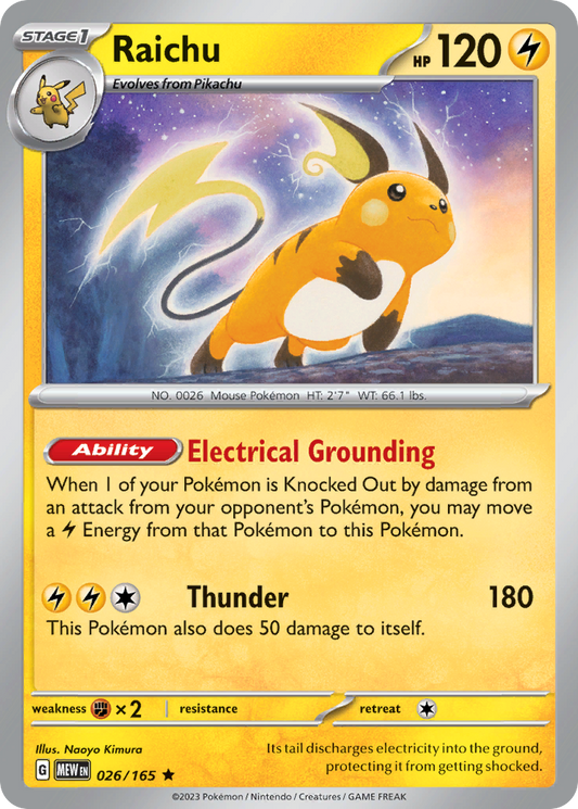 Raichu - 026/165 - Holo - 151 - Pokemon - Rare | AA74-2