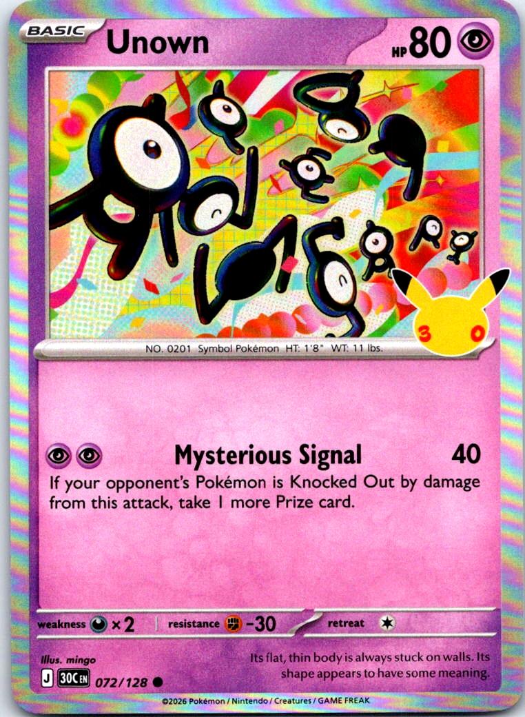Unown - 072/128 - Holo - ME: 30TH CELEBRATION - Pokemon - Common | AB31-33