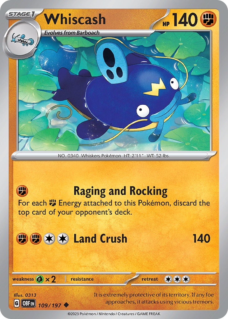 Whiscash - 109/197 - - OBSIDIAN FLAMES - Pokemon - Uncommon | AA10-87