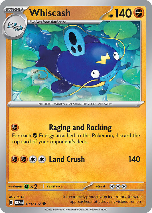 Whiscash - 109/197 - - OBSIDIAN FLAMES - Pokemon - Uncommon | AA10-87