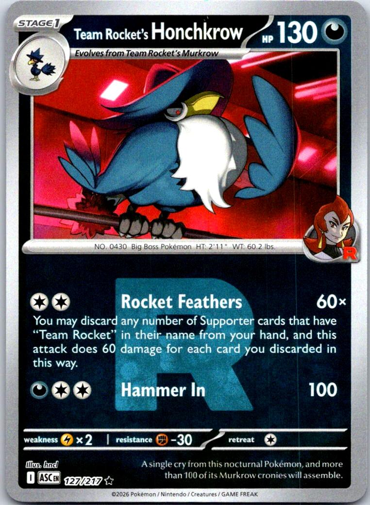 Team Rocket's Honchkrow (Team Rocket) - 127/217 - Reverse Holo - ASCENDED HEROES - Pokemon - | AA132-17