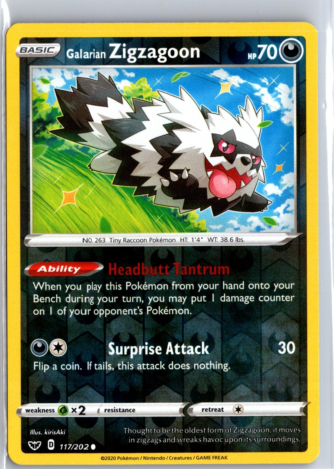 Galarian Zigzagoon - 117/202 - Reverse Holo - SWORD & SHIELD - Pokemon - | AA116-6