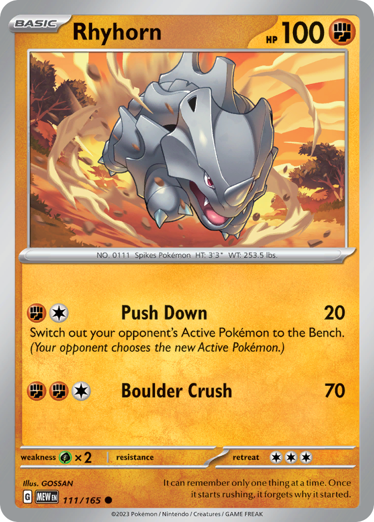 Rhyhorn - 111/165 - - 151 - Pokemon - Common | AA74-46