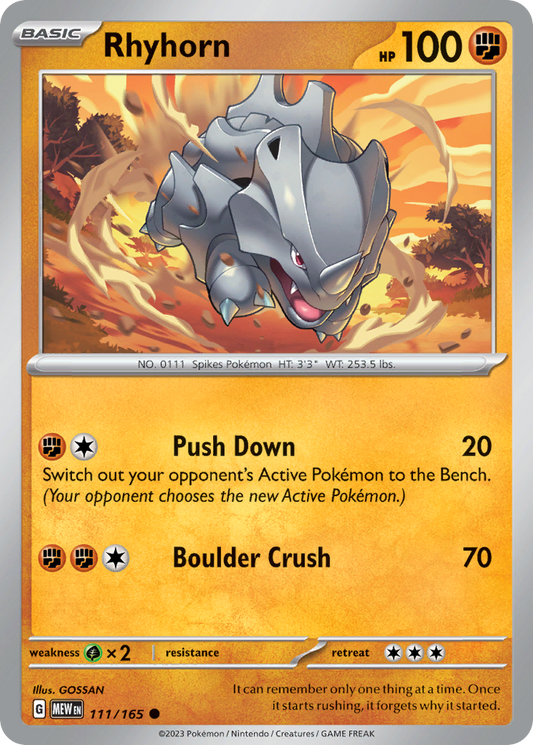 Rhyhorn - 111/165 - - 151 - Pokemon - Common | AA74-46