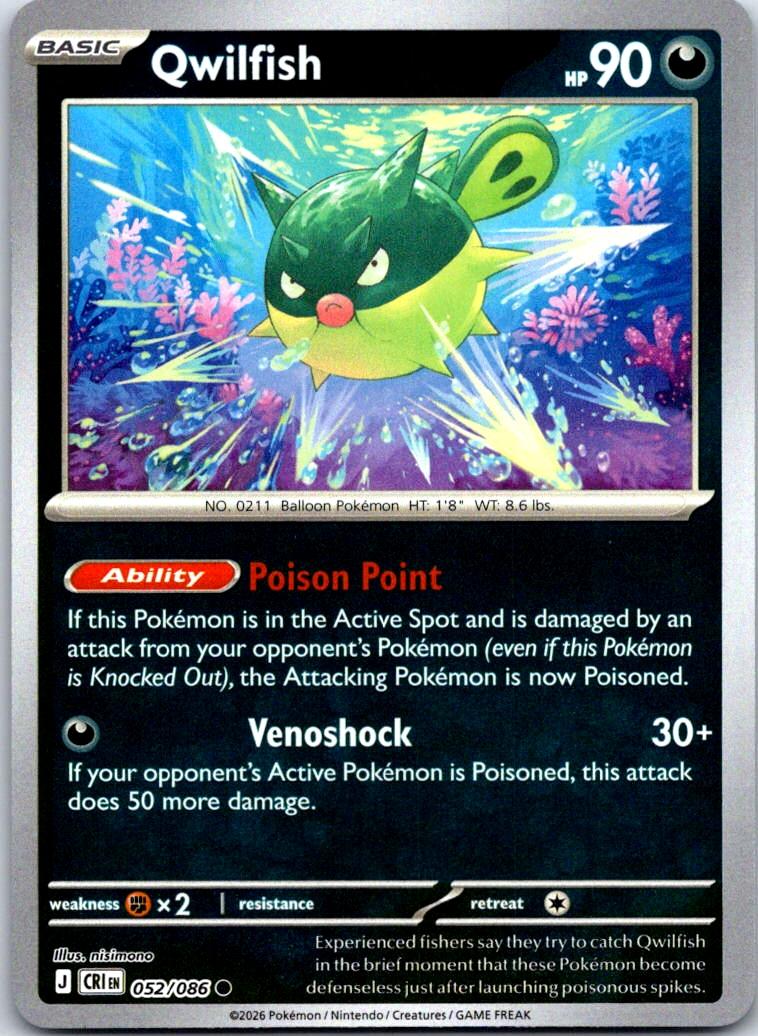 Qwilfish - 052/086 - Reverse Holo - CHAOS RISING - Pokemon - Common | AA131-20