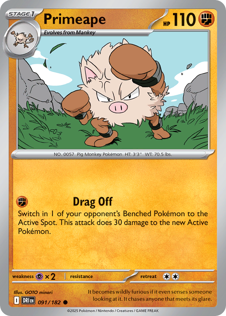 Primeape - 091/182 - Reverse Holo - DESTINED RIVALS - Pokemon - Common | AA72-19
