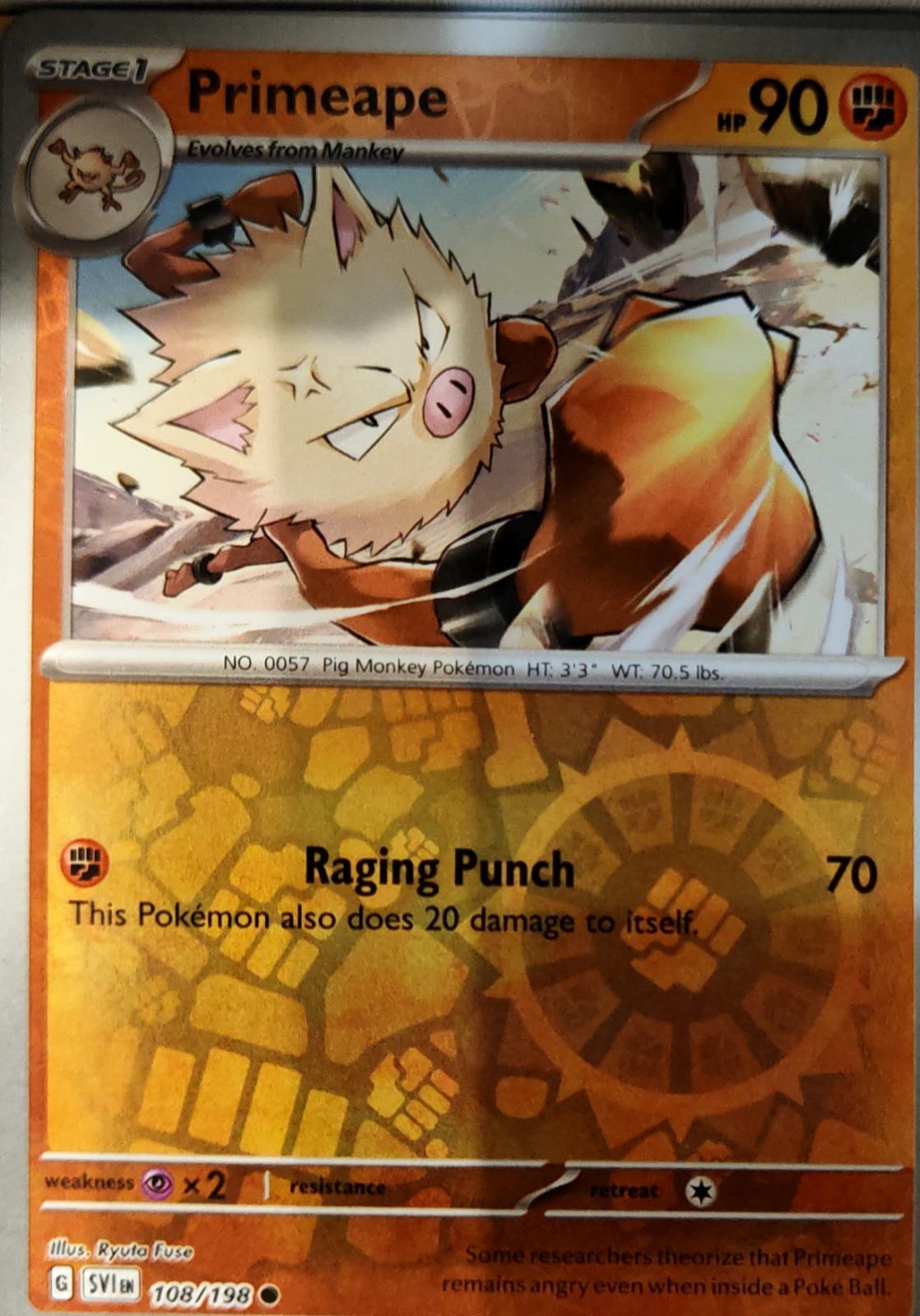 Primeape - 108/198 - Reverse Holo - SCARLET & VIOLET - Pokemon - | AA72-22