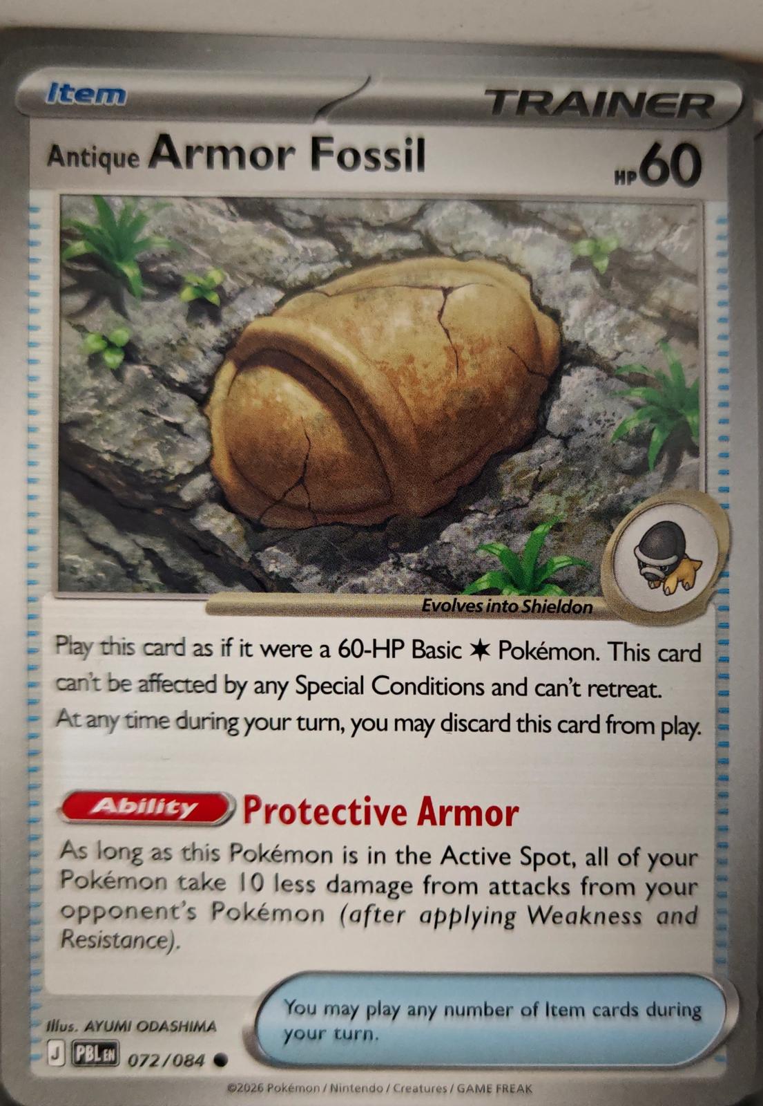 Antique Armor Fossil - 072/084 - - PITCH BLACK - Pokemon - Common | AA15-72