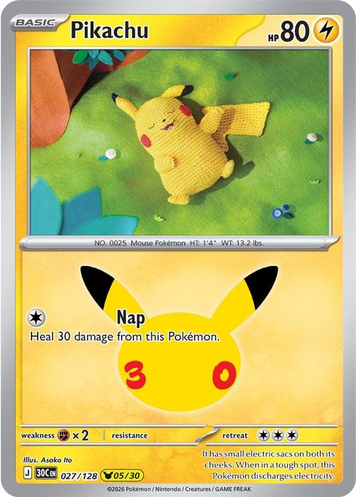 Pikachu - 027/128 - Holo - ME: 30TH CELEBRATION - Pokemon - | AA95-23