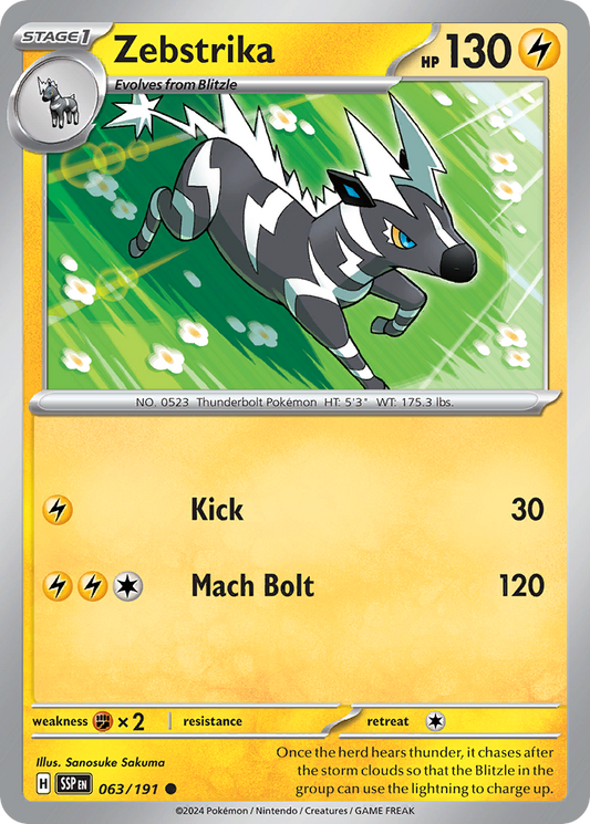 Zebstrika - 063/191 - - SURGING SPARKS - Pokemon - Common | AA09-39