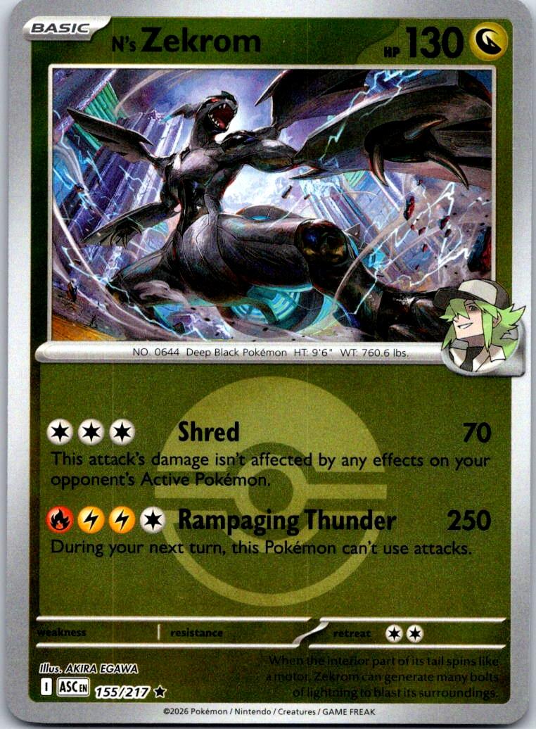 N's Zekrom (Poke Ball) - 155/217 - Reverse Holo - ASCENDED HEROES - Pokemon - | AB04-48
