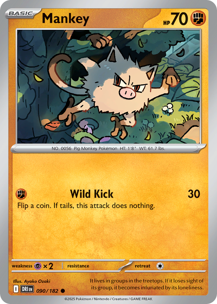 Mankey - 090/182 - - DESTINED RIVALS - Pokemon - Common | AA12-68