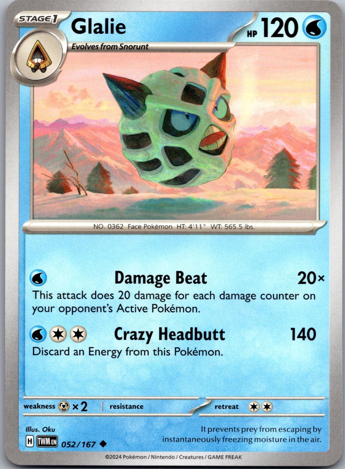 Glalie - 052/167 - - TWILIGHT MASQUERADE - Pokemon - Uncommon | AA85-34