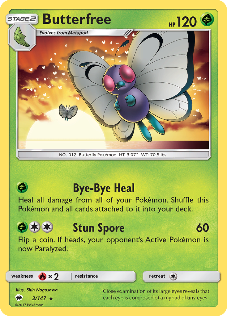 Butterfree - 3/147 - Reverse Holo - BURNING SHADOWS - Pokemon - Rare | AA115-19