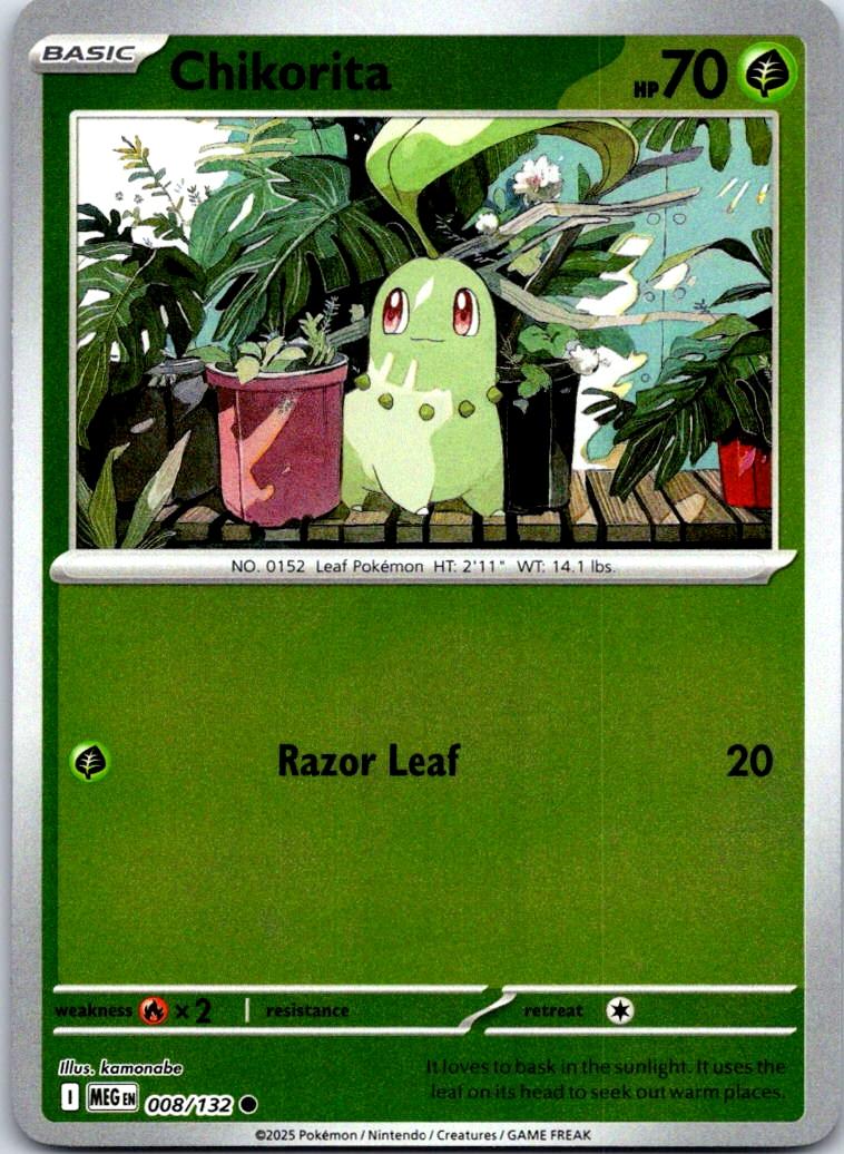 Chikorita - 008/132 - Reverse Holo - MEGA EVOLUTION - Pokemon - Common | AB02-10