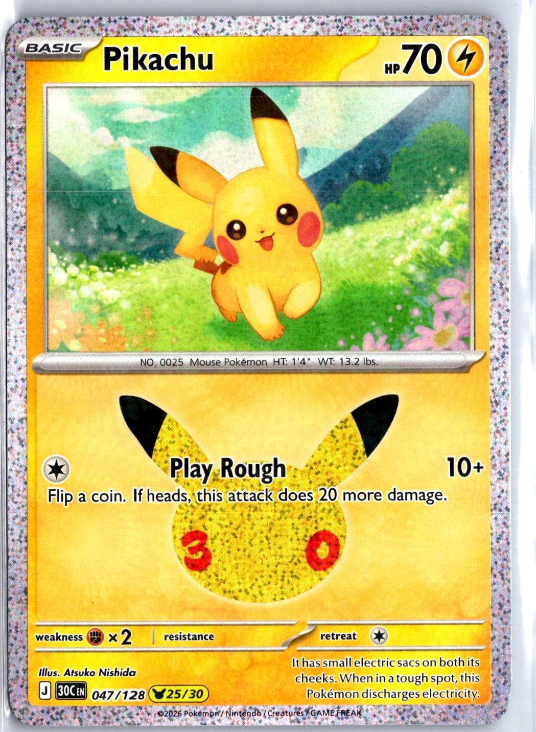 Pikachu - 047/128 - Holo - ME: 30TH CELEBRATION - Pokemon - | AC30-13