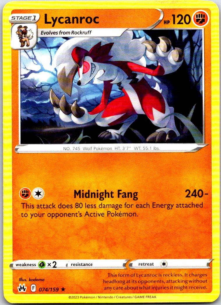 Lycanroc - 074/159 - - CROWN ZENITH - Pokemon - Rare | AB11-21