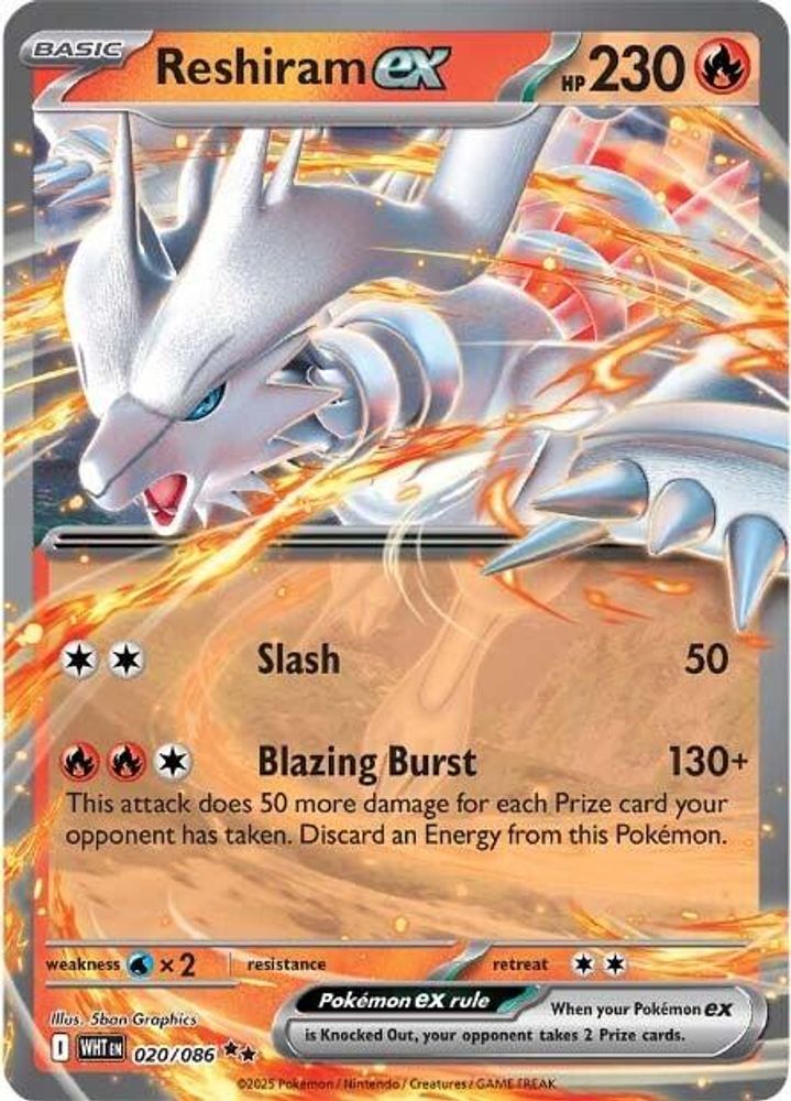 Reshiram ex - 020/086 - Holo - WHITE FLARE - Pokemon - Double Rare | AA37-6
