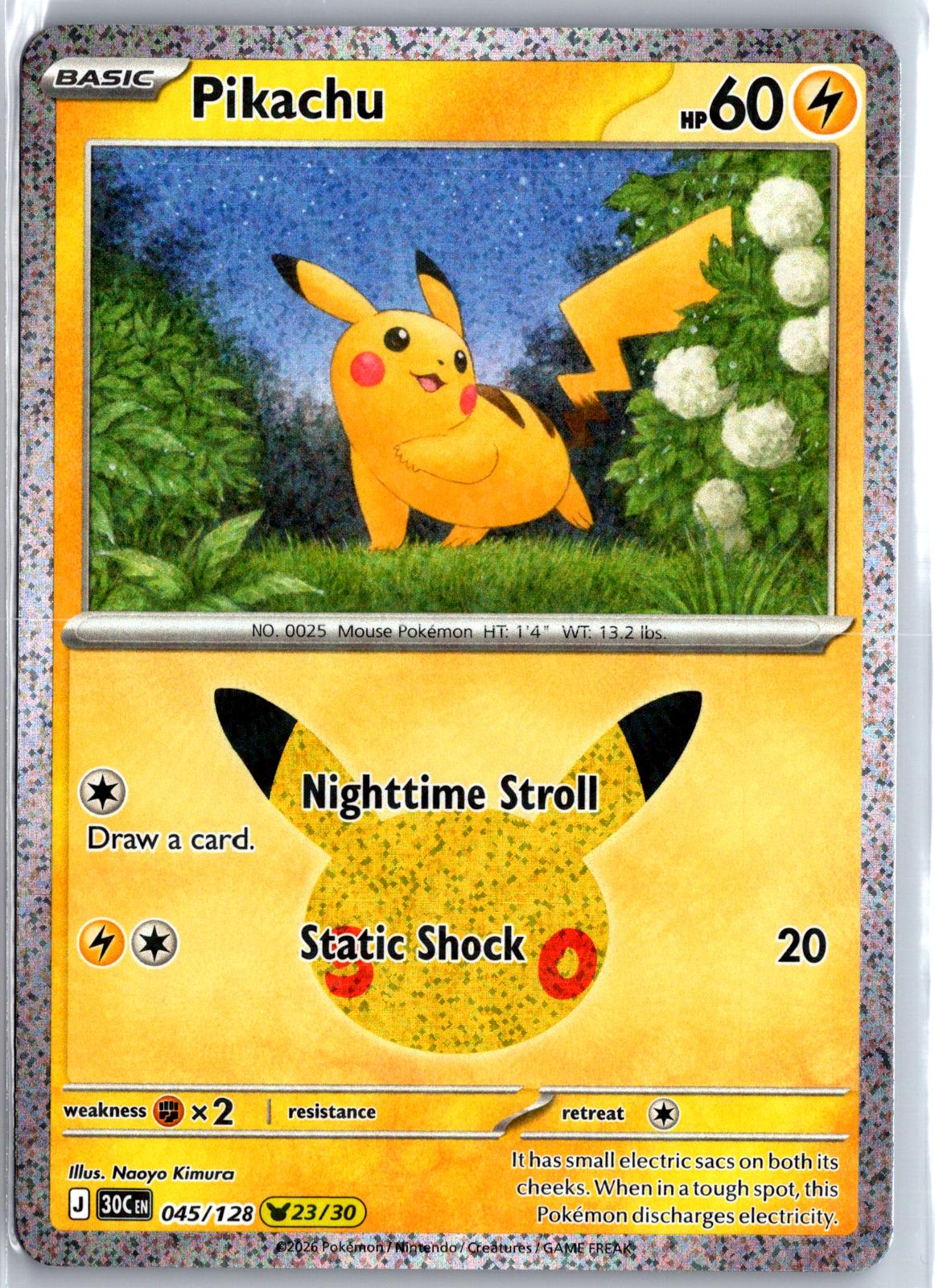 Pikachu - 045/128 - Holo - ME: 30TH CELEBRATION - Pokemon - | AA95-13