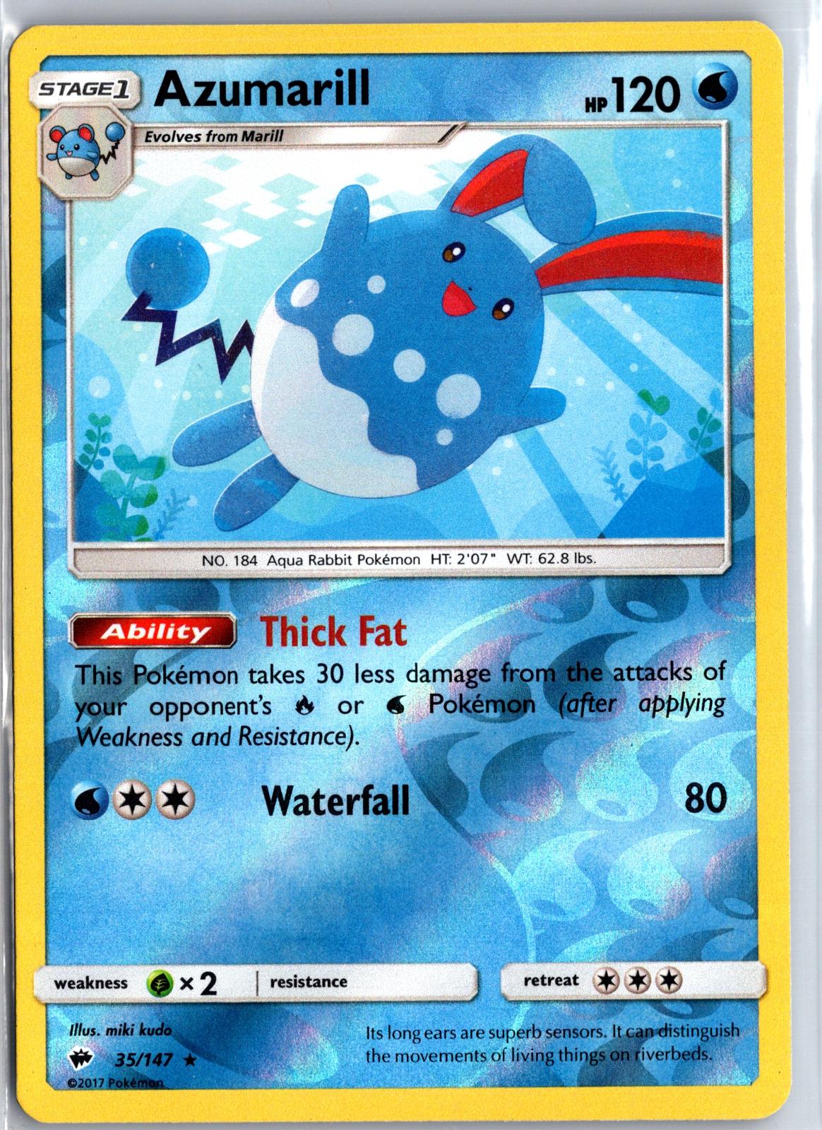 Azumarill - 35/147 - Reverse Holo - BURNING SHADOWS - Pokemon - Rare | AA130-25