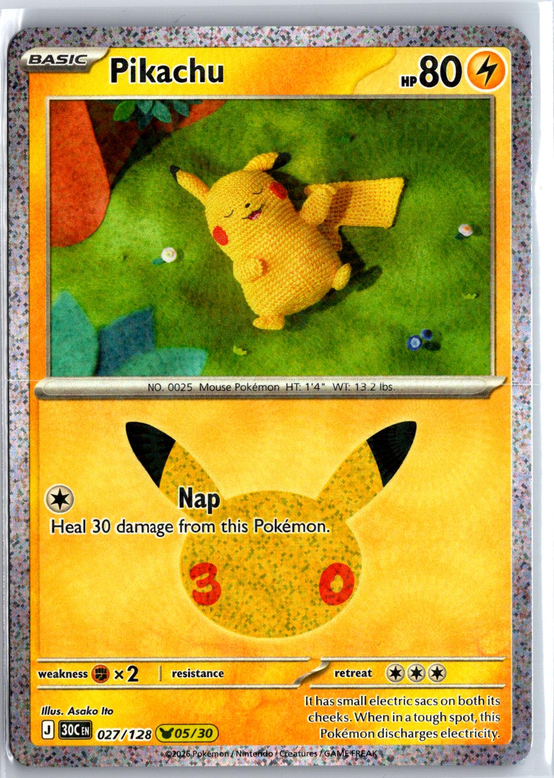 Pikachu - 027/128 - Holo - ME: 30TH CELEBRATION - Pokemon - | AA95-22