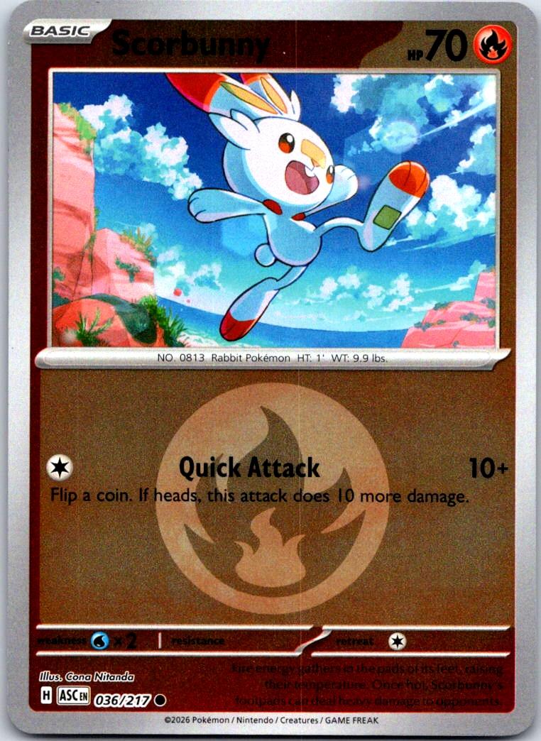 Scorbunny (Energy Symbol Pattern) - 036/217 - Reverse Holo - ASCENDED HEROES - Pokemon - | AB03-17