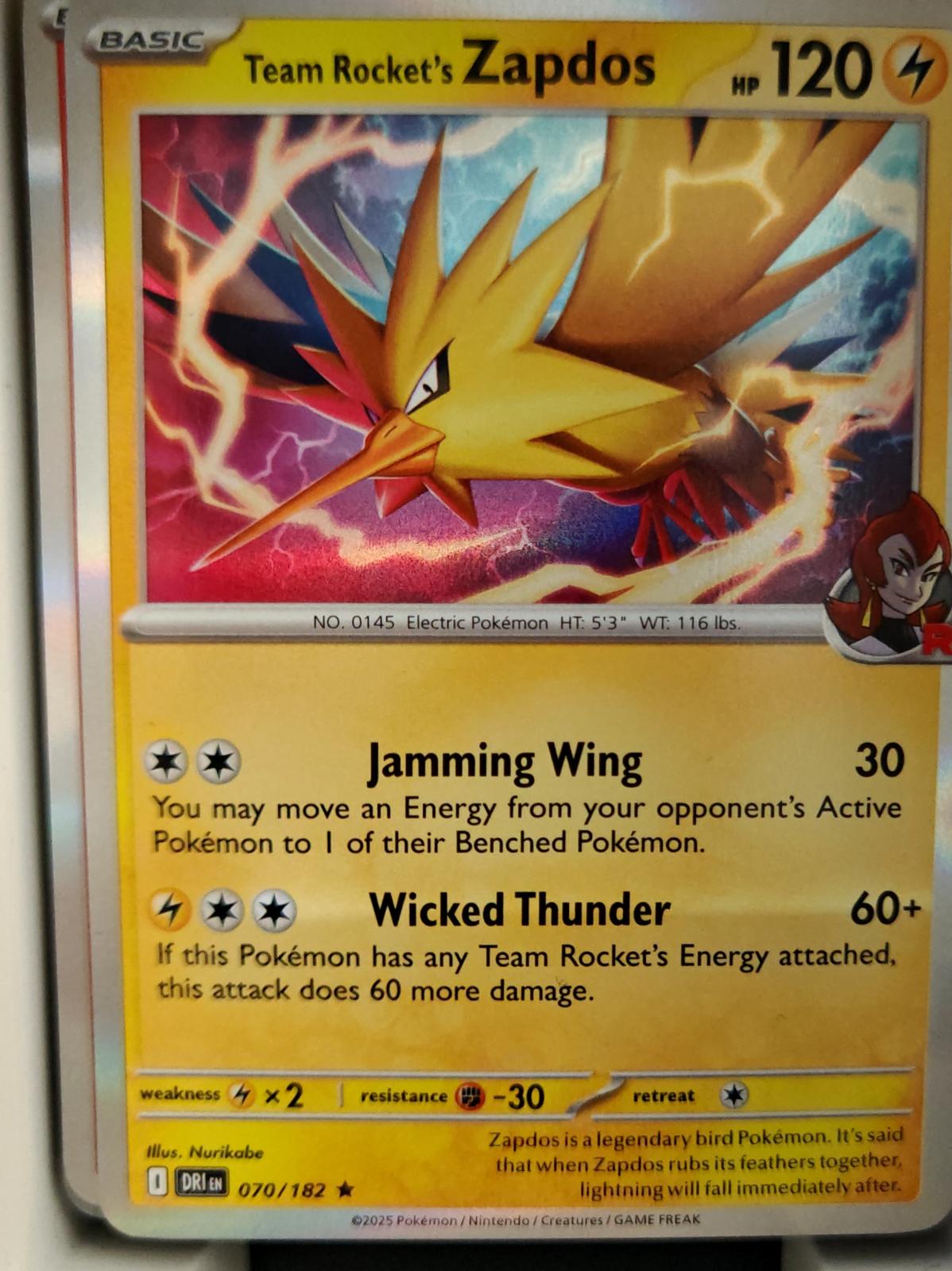 Team Rocket's Zapdos - 070/182 - Holo - DESTINED RIVALS - Pokemon - | AA20-62