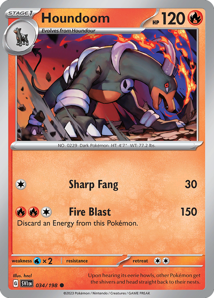 Houndoom - 034/198 - Reverse Holo - SCARLET & VIOLET - Pokemon - Common | AA49-8