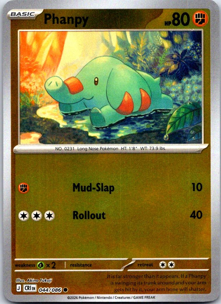 Phanpy - 044/086 - Reverse Holo - CHAOS RISING - Pokemon - Common | AA128-1