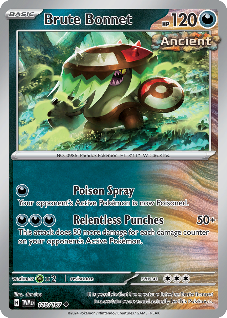 Brute Bonnet - 118/167 - - TWILIGHT MASQUERADE - Pokemon - Uncommon | AA46-55