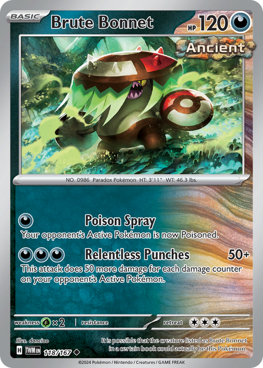 Brute Bonnet - 118/167 - Reverse Holo - TWILIGHT MASQUERADE - Pokemon - | AA75-29