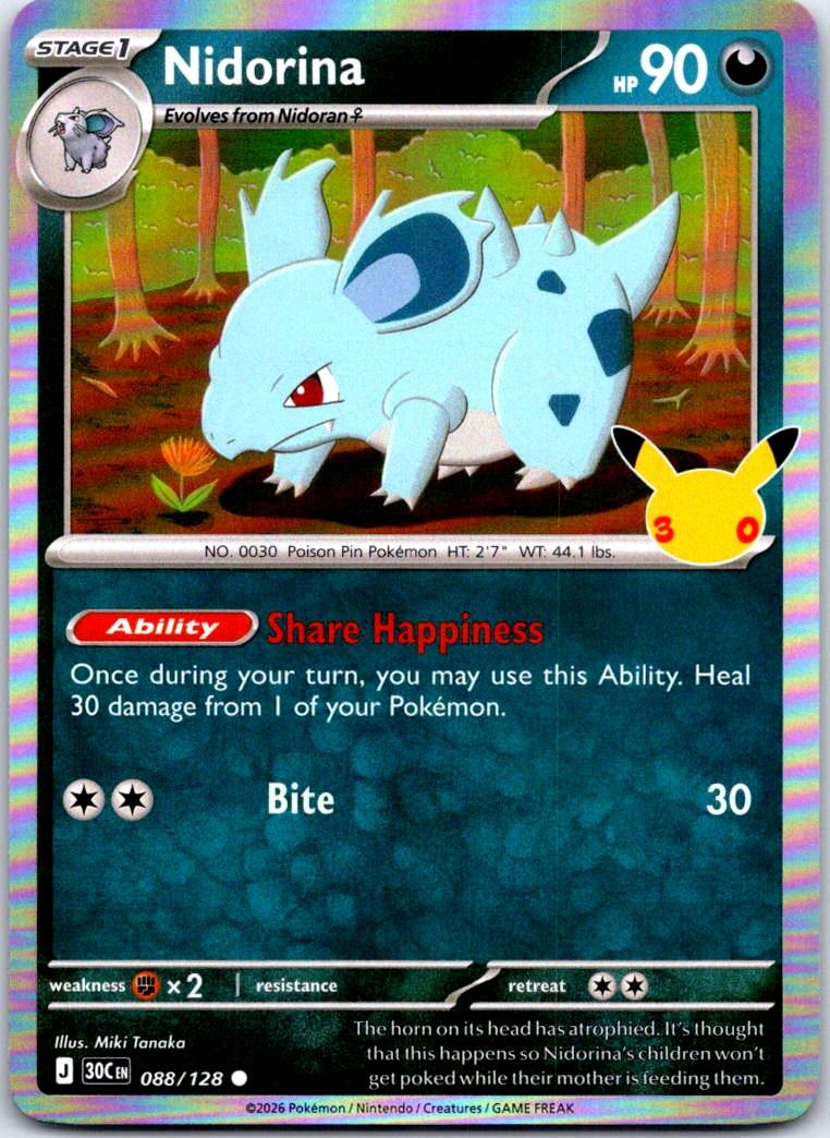 Nidorina - 088/128 - Holo - ME: 30TH CELEBRATION - Pokemon - Common | AB32-48