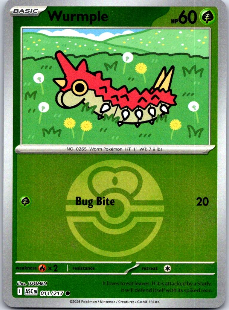 Wurmple (Love Ball) - 011/217 - Reverse Holo - ASCENDED HEROES - Pokemon - | AA125-11