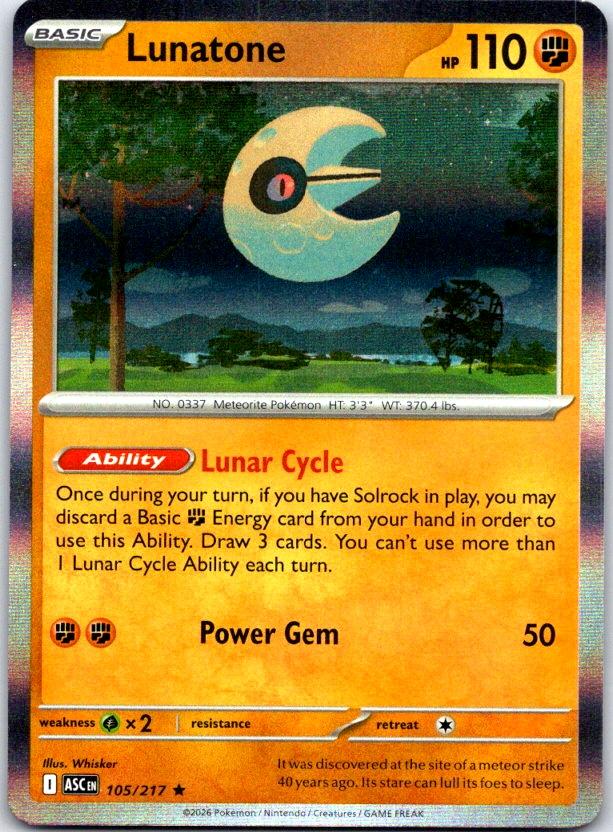Lunatone - 105/217 - Holo - ASCENDED HEROES - Pokemon - Rare | AC25-38