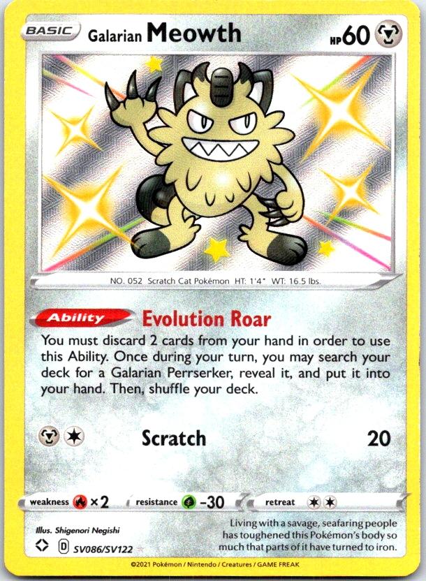 Galarian Meowth - SV086/SV122 - Holo - SHINING FATES SHINY VAULT - Pokemon - | AB99-9