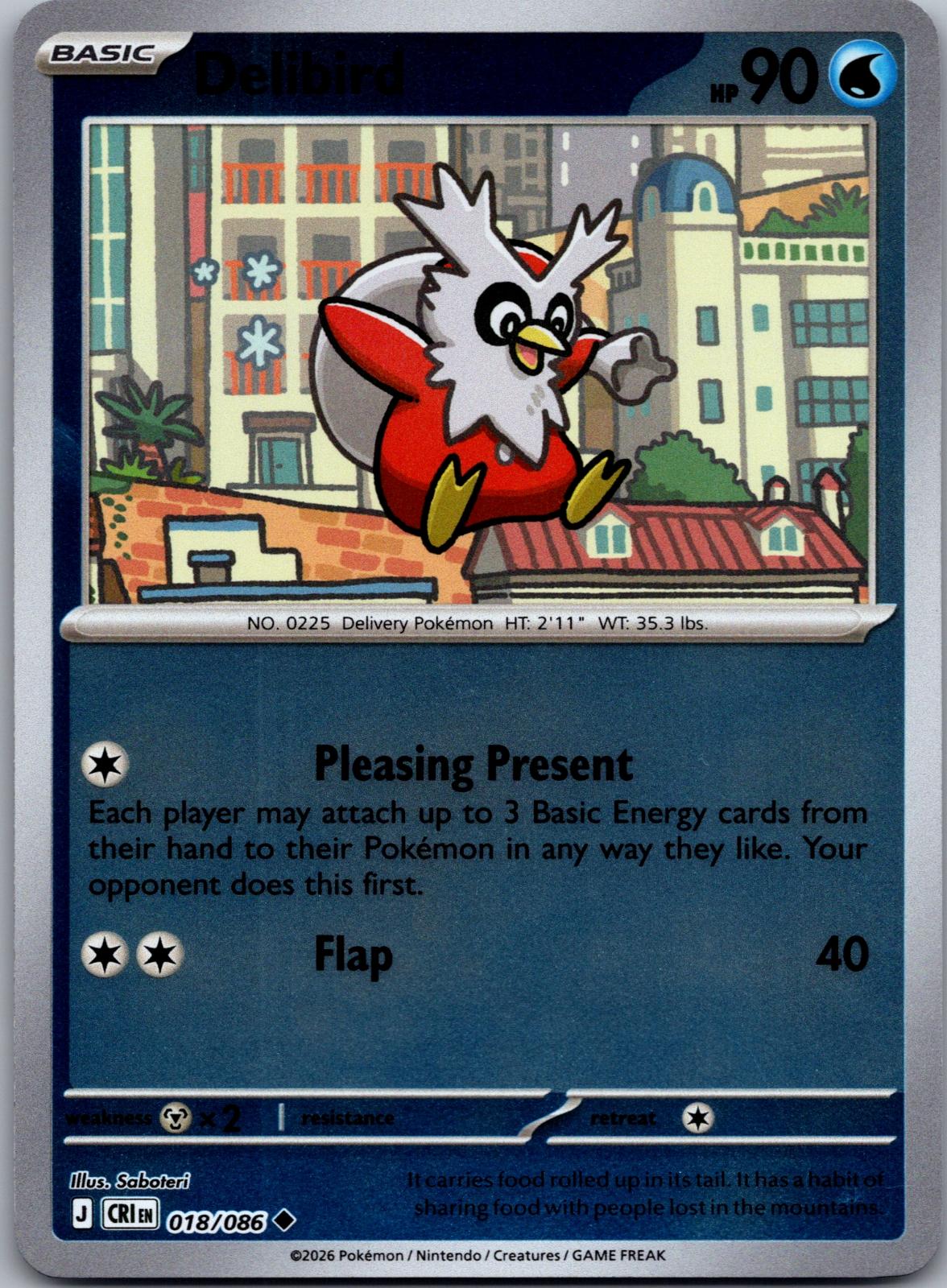 Delibird - 018/086 - Reverse Holo - CHAOS RISING - Pokemon - Uncommon | AA80-38