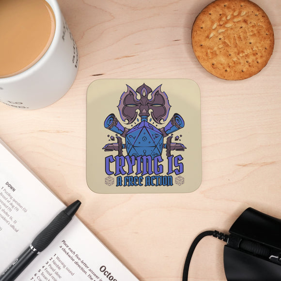 Coaster - Crying is a free Action Mug Coaster Board Game Accessories, Tabletop Gaming Gifts, RPG Dnd Dice