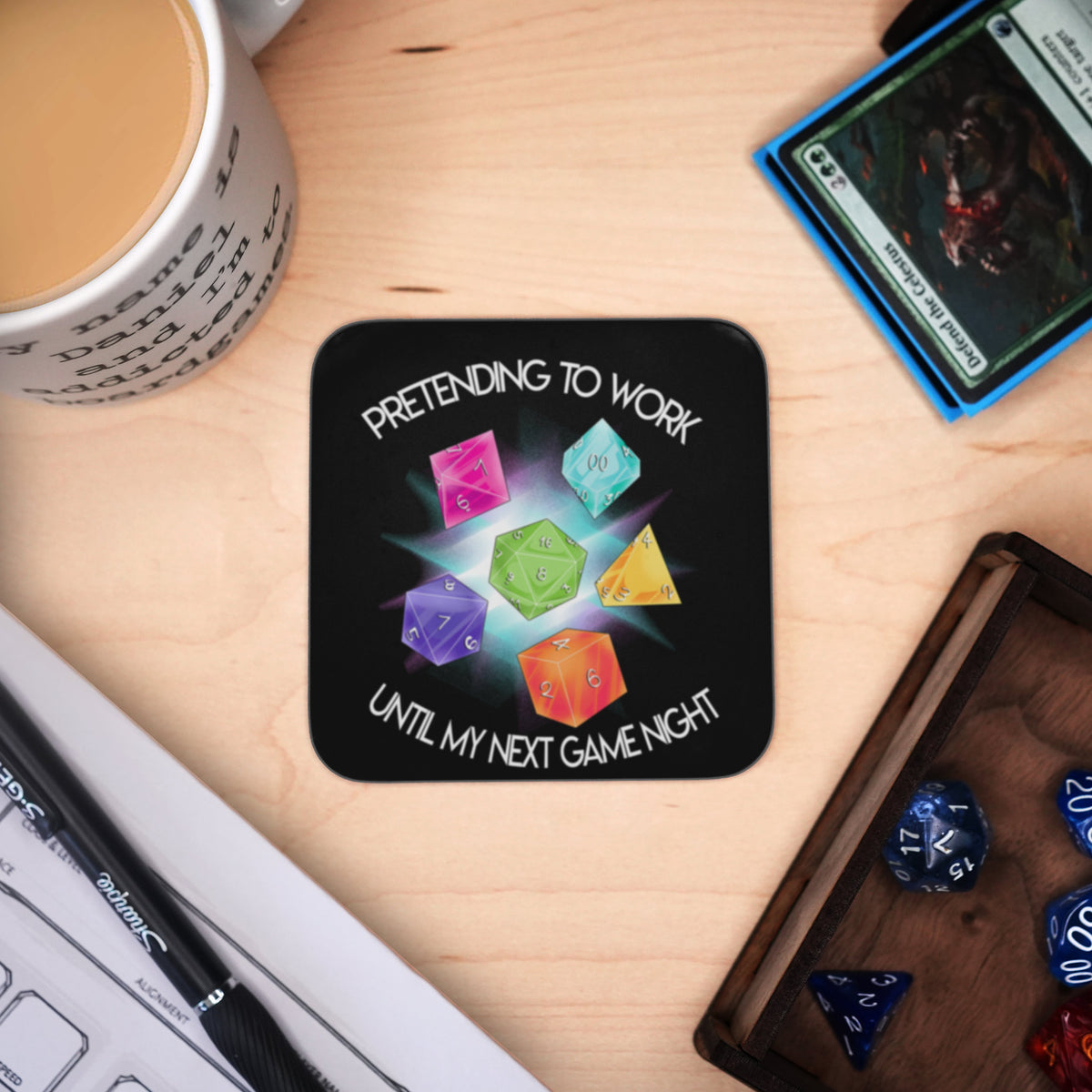Coaster - Pretending to Work Game Night Board Game Tabletop Gaming Gifts Accessories, RPG D&D Dice