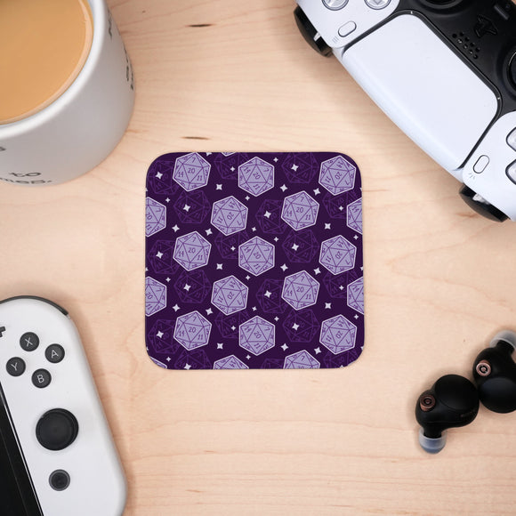 Coaster - Purple D20 Mug Coaster Board Game Accessories, Tabletop Gaming Gifts, RPG Dnd Dice