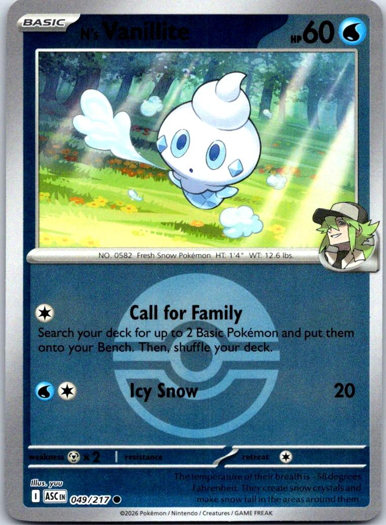 N's Vanillite (Poke Ball) - 049/217 - Reverse Holo - ASCENDED HEROES - Pokemon - | AA131-39