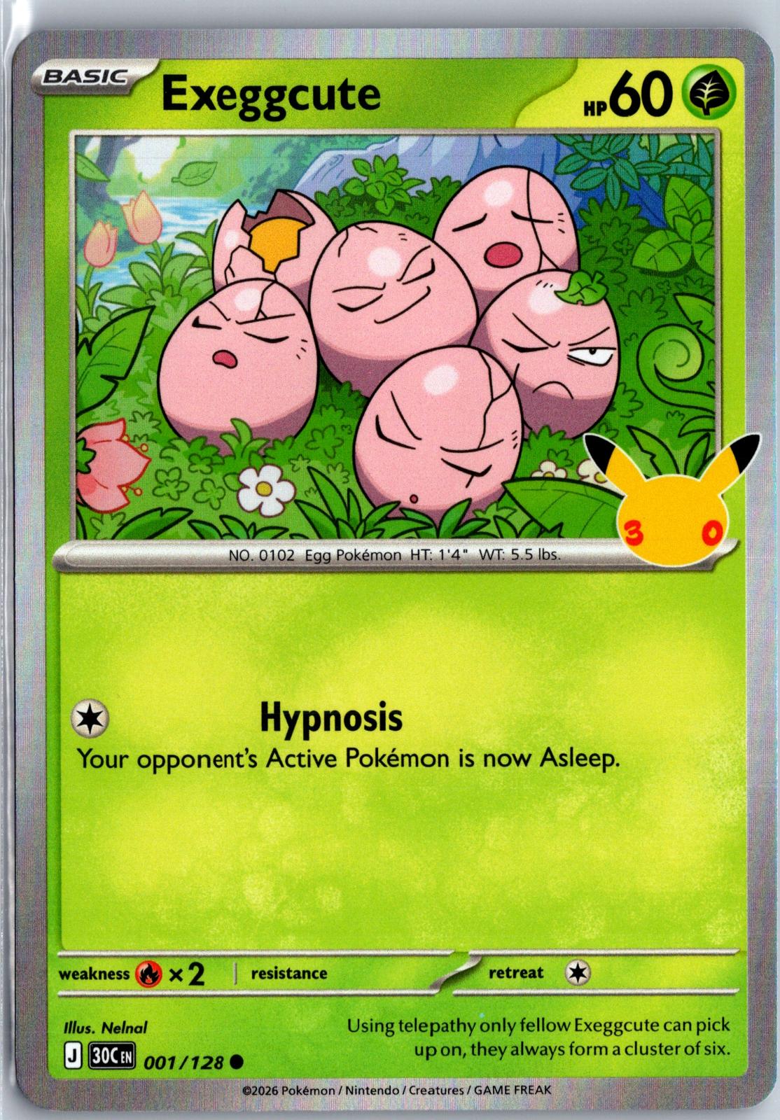Exeggcute - 001/128 - Holo - ME: 30TH CELEBRATION - Pokemon - Common | AA98-7