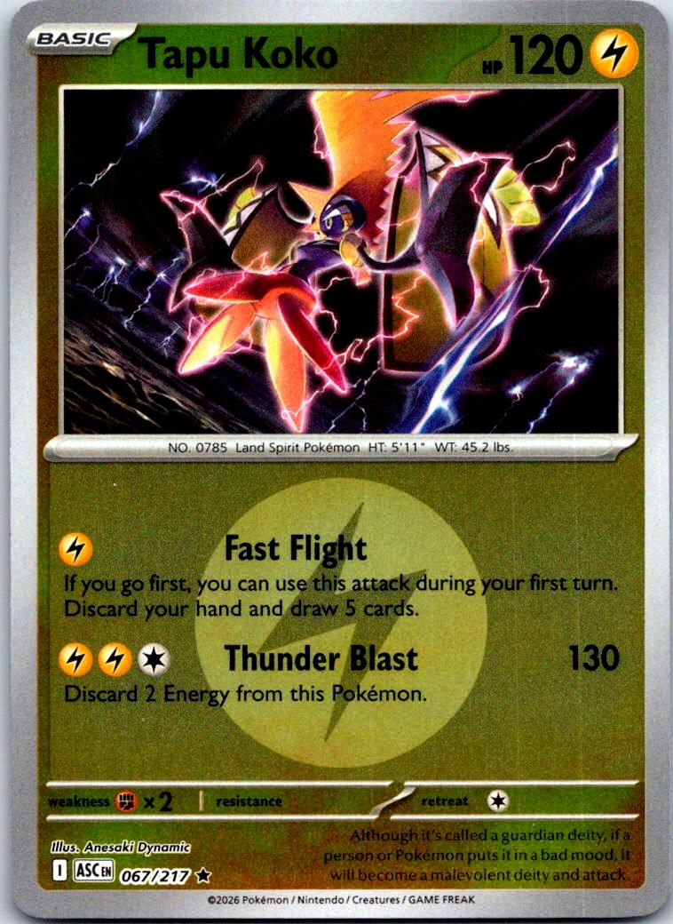 Tapu Koko (Energy Symbol Pattern) - 067/217 - Reverse Holo - ASCENDED HEROES - Pokemon - | AA125-25