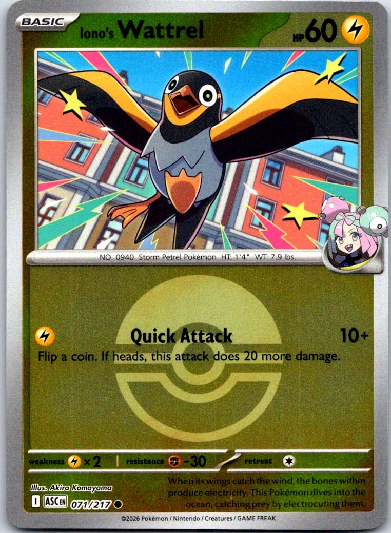 Iono's Wattrel (Poke Ball) - 071/217 - Reverse Holo - ASCENDED HEROES - Pokemon - | AA123-6