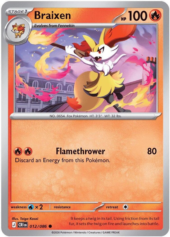 Braixen - 012/086 - Reverse Holo - CHAOS RISING - Pokemon - Common | AA31-75