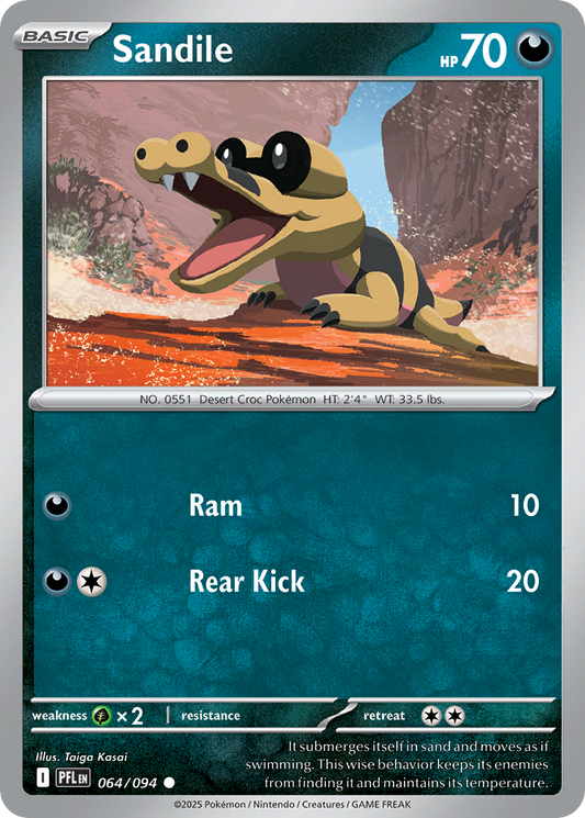 Sandile - 064/094 - Reverse Holo - PHANTASMAL FLAMES - Pokemon - | AA56-30